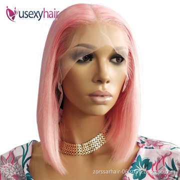 High quality virgin hair thin hd transparent lace frontal wig straight blue green pink lace front color bob wigs human hair